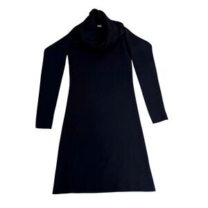 STEFANEL Wool Blend Black Long Sleeve Cowl Neck Knit Midi Dress Women's Size M
